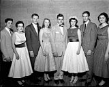 Class of 1958 Senior Winter Ball.  L-R: Norman Crouch, Nancy Root, William Escher, Virginia Studer, Ernest Gempeler, Gail Wittenwyler, Roger Dooley, Rosanda Richards.